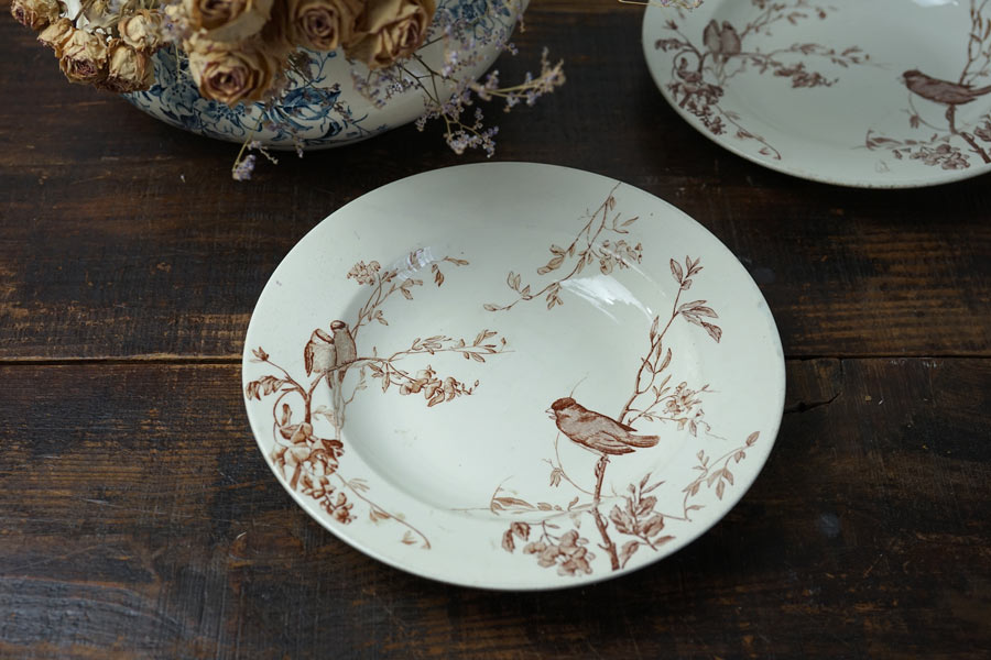 アンティーク ショワジールロワChoisy le Roi Takouの小鳥の深皿W24.5