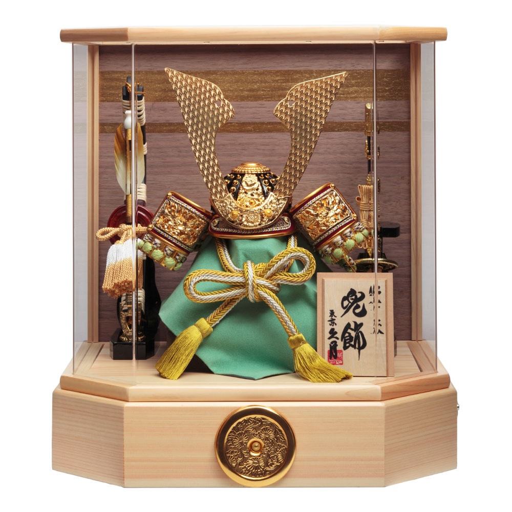 兜ケース飾り 銘木シリーズ 檜 アクリルケース オルゴール付 3G-C50-Z