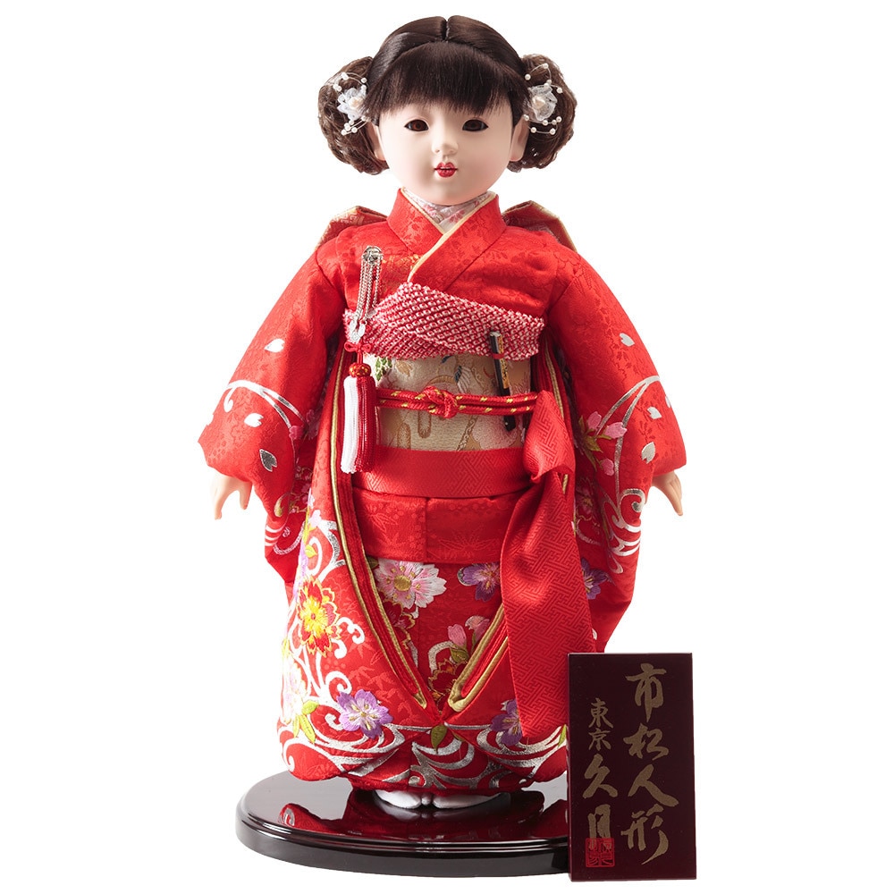 日本人形 赤色衣装 ガラスケース付き 日本人形 赤色 衣装 ガラスケース付き