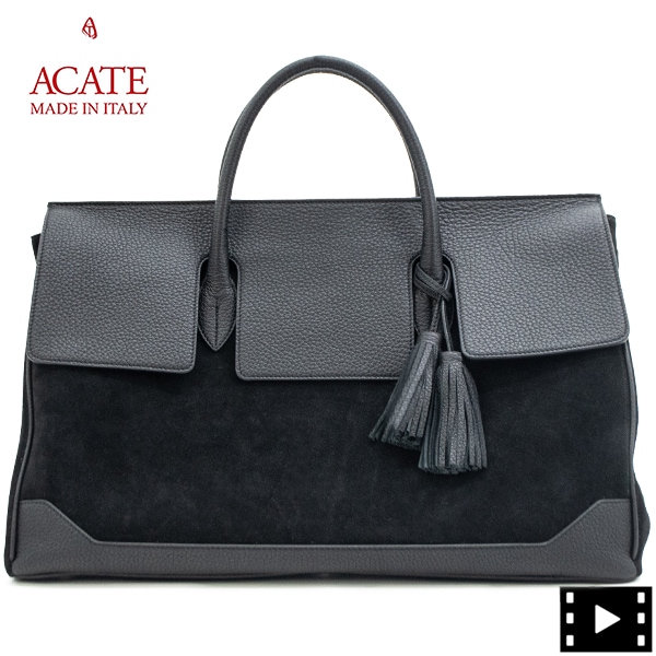 セール】アカーテ ボストンバッグ カーフ シュリンクレザー×スエード