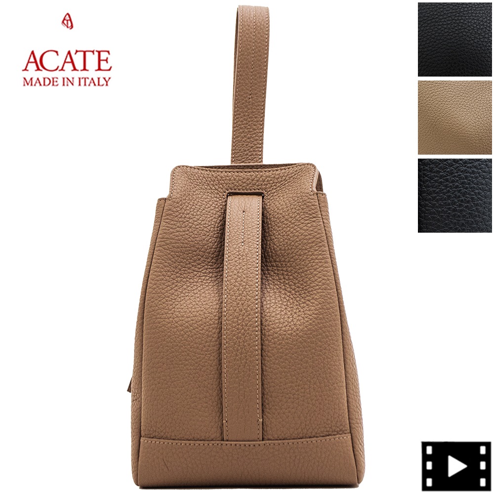 アカーテ バッグ カーフ シュリンクレザー 巾着型 2WAY ワンショルダー