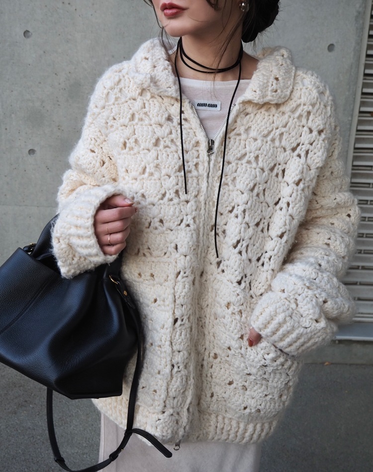 double zip crochet knit cardigan | TOPS | LAULEN（ローレン）