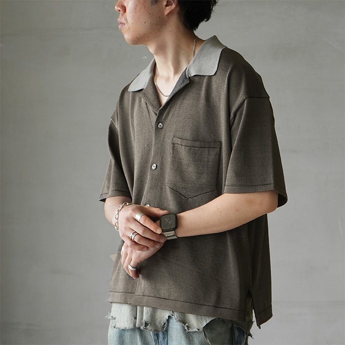 □(anc-kn20) / ANCELLM (アンセルム) /OPEN COLLAR KNIT S/S SHIRT