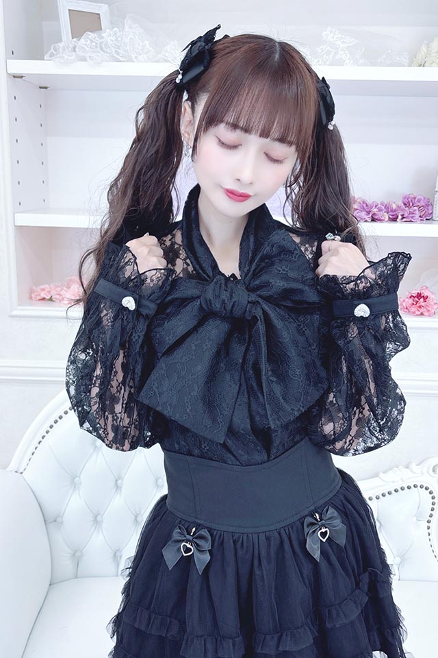 Princess Melody】びっぐりぼんタイレース袖ブラウス - ブラック size