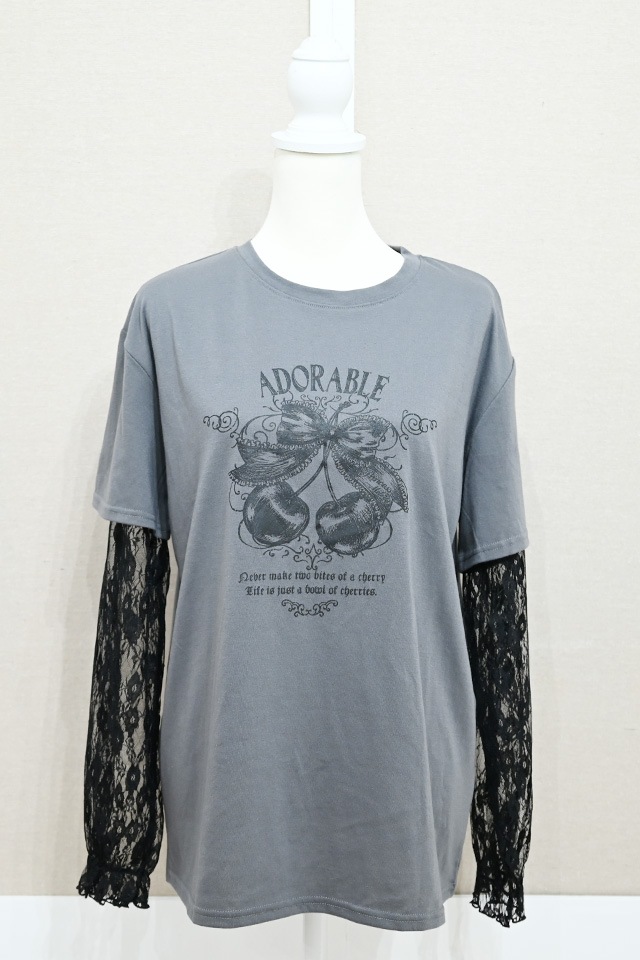 Princess Melody】りぼんチェリーレース袖ロンT - チャコールグレー