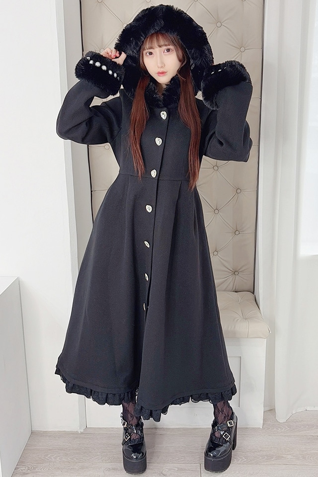 Princess Melody】りぼんタイ付きフードマキシコート - ブラック size