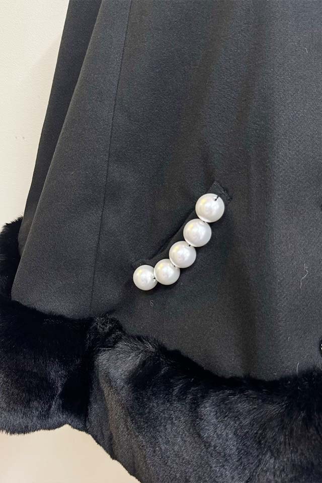 Princess Melody】リボン付きボリュームファーフードケープコート