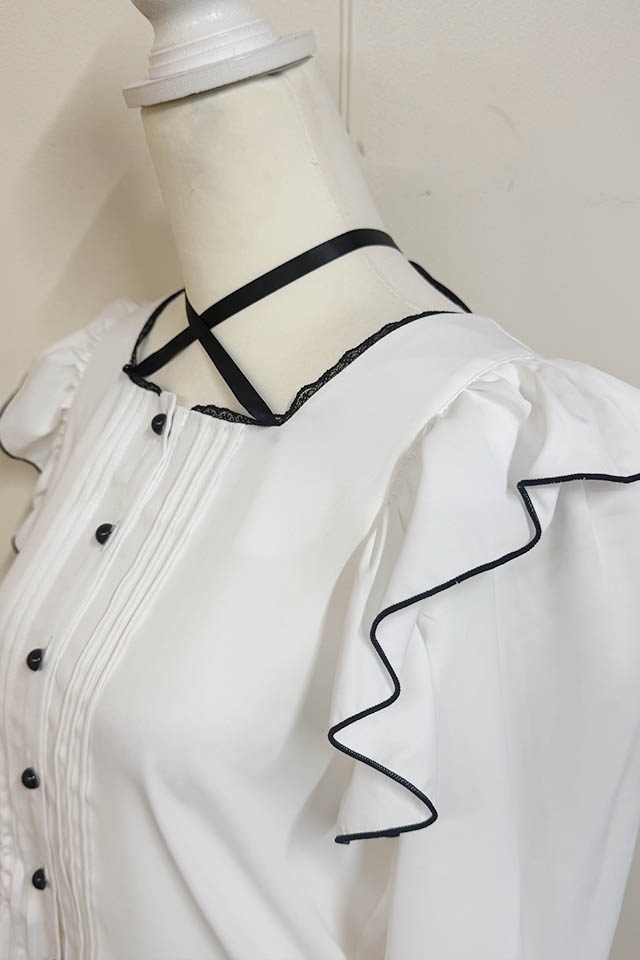 MA*RS】サテンリボン付きフリルブラウス - WHT/WHT size-F | 地雷系