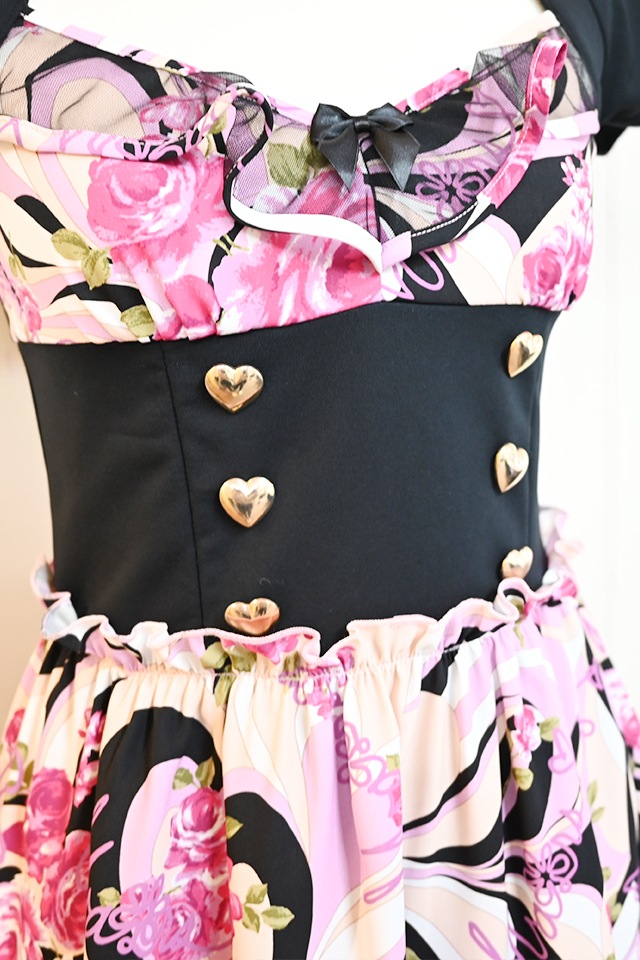 MA*RS】【通販限定販売】幾何学バラ柄ワンピース - ブラック size-F