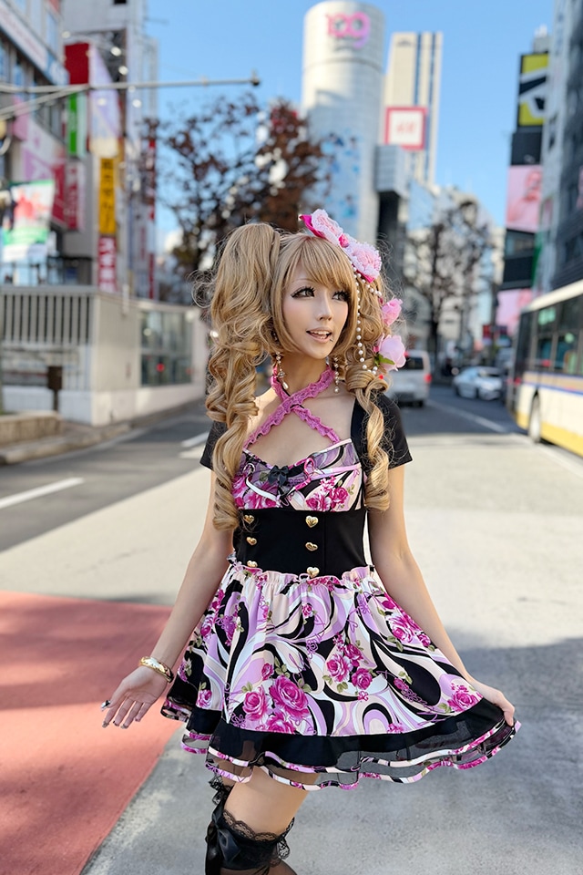 MA*RS】【通販限定販売】幾何学バラ柄ワンピース - ブラック size-F