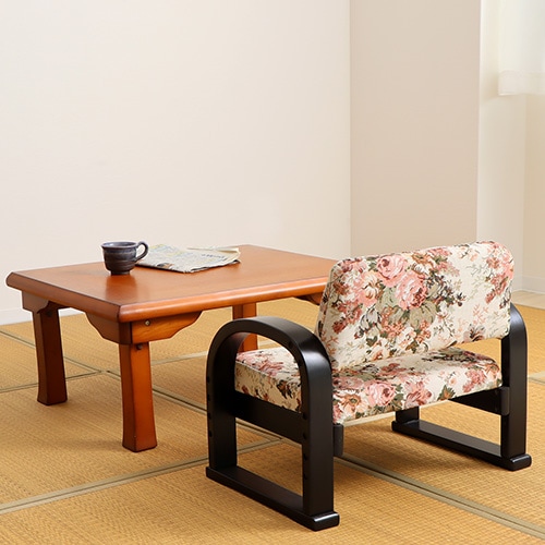 ナカムラ 天然木座椅子 2台セット ゴブラン織り 花柄 ベージュ系 耐久