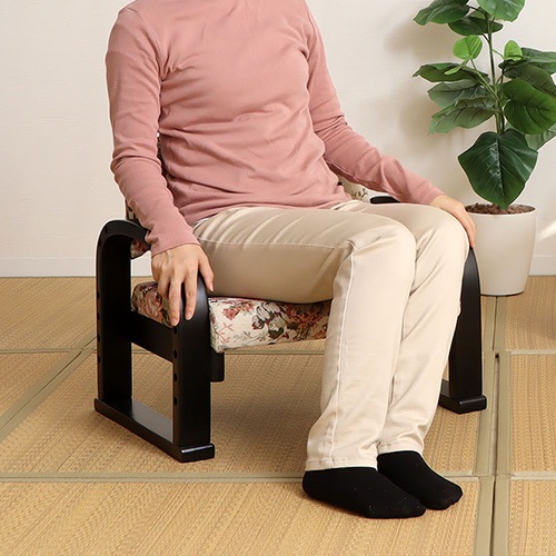 ナカムラ 天然木座椅子 2台セット ゴブラン織り 花柄 ベージュ系 耐久