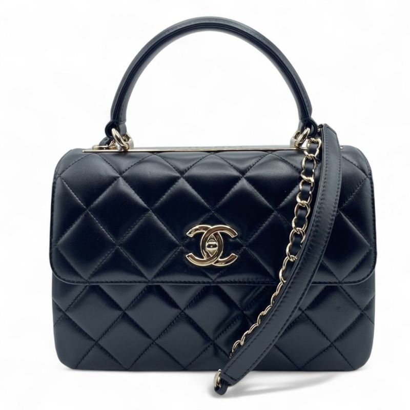 シャネル トップハンドル ラムスキン ブラック ゴールド金具