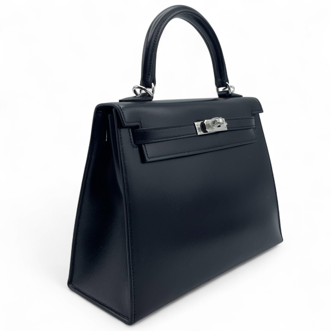 エルメス ケリー 25 ノワール ボックスカーフ シルバー金具 B刻印