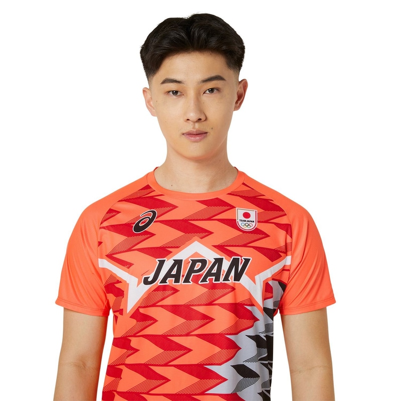 アシックス 陸上日本代表オーセンティック半袖シャツ サンライズレッド