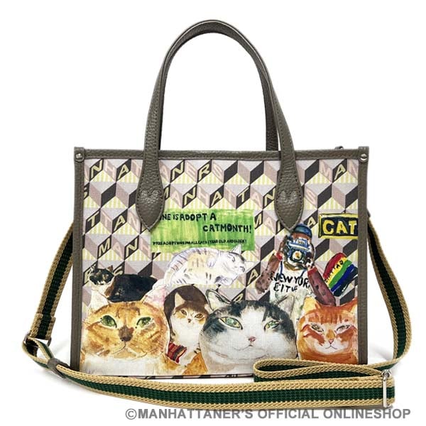 モノグラム ポーチ付き2WAYバッグ「猫絵暦のモノグラム」キャメル