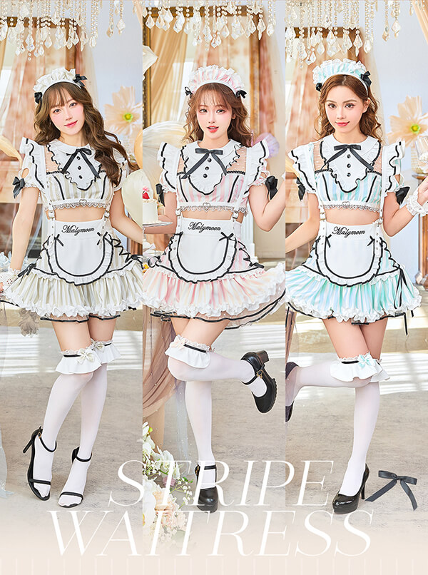 ピンクは予約】パステルフルールストライプメイド《オリジナルコスプレ