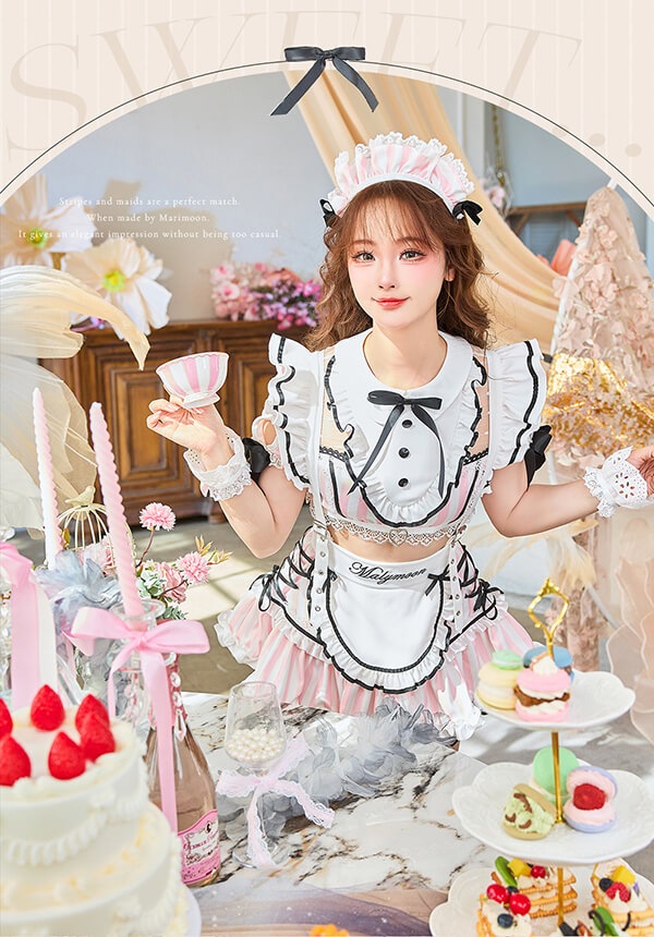 ピンクは予約】パステルフルールストライプメイド《オリジナルコスプレ