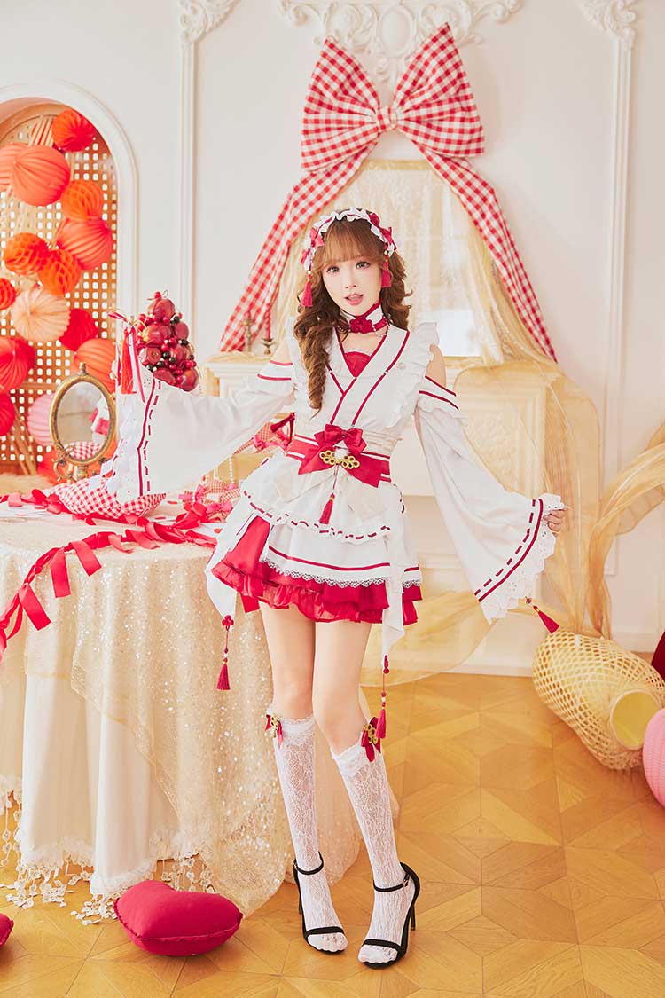 即日発送】ホワイトフリリー巫女ドール《オリジナルコスプレ6点セット