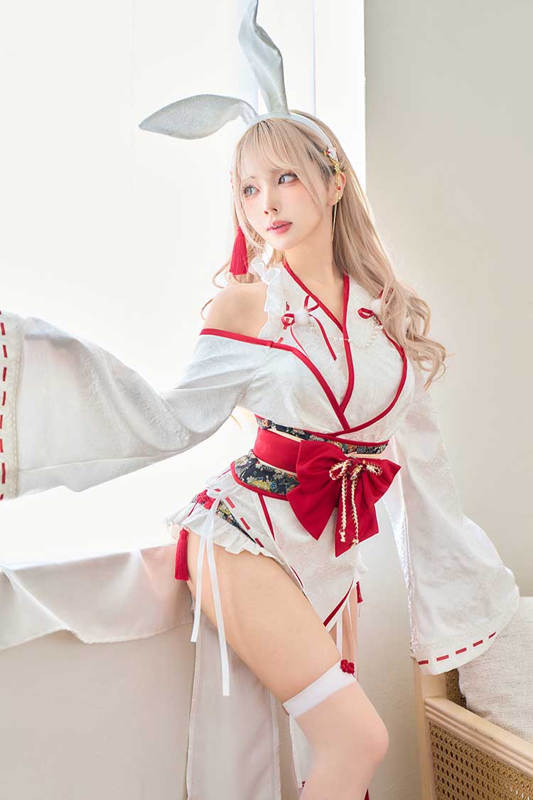 即日発送】ロングスリット巫女バニー《オリジナルコスプレ9点セット