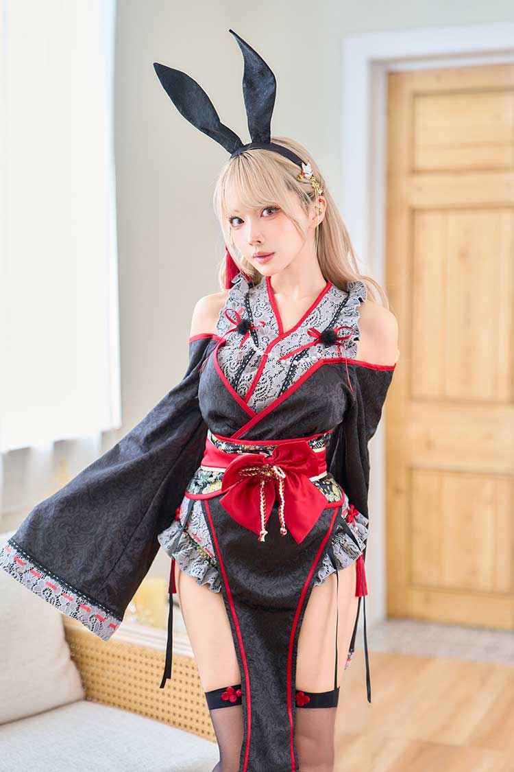 即日発送】ロングスリット巫女バニー《オリジナルコスプレ9点セット