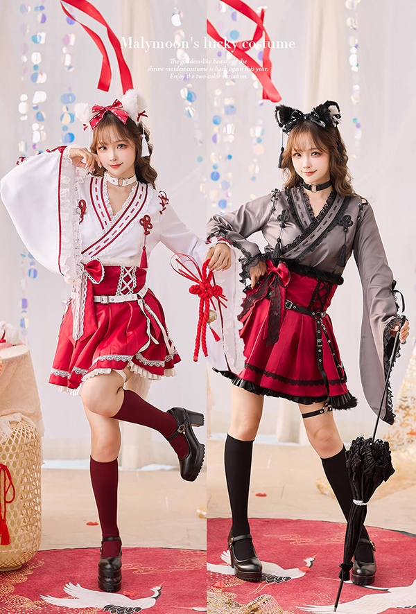 即日発送】レトロティックレース狐巫女《オリジナルコスプレ8点セット