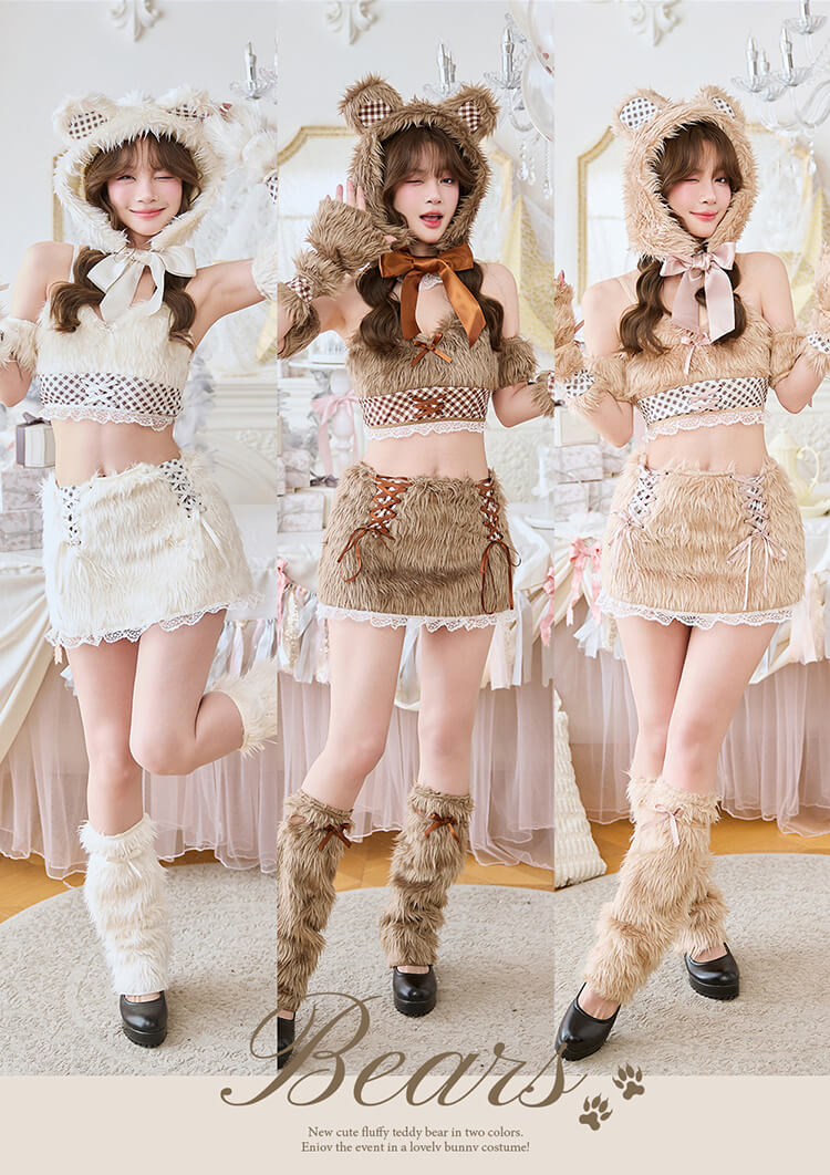 即日発送】テディベアギンガムファーセットアップ《ハロウィンコスプレ