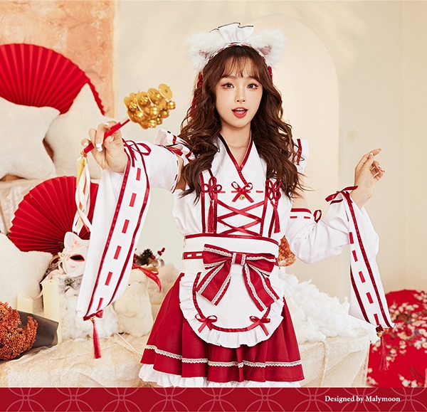 即日発送】巫女和風メイド《ハロウィンコスプレ7点セット》【Malymoon