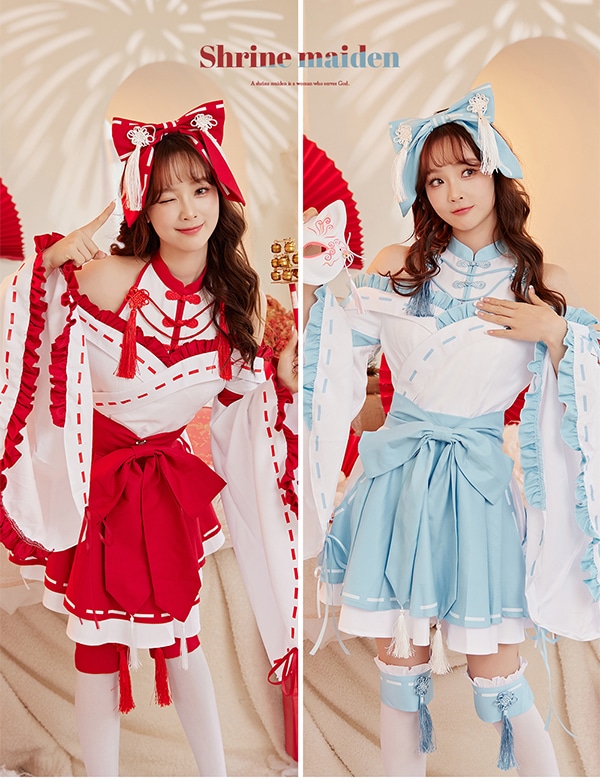 即日発送】ホルターネック巫女レディ《ハロウィンコスプレ6点セット