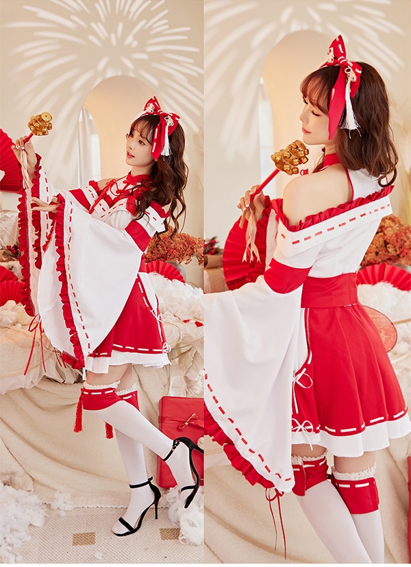 即日発送】ホルターネック巫女レディ《ハロウィンコスプレ6点セット