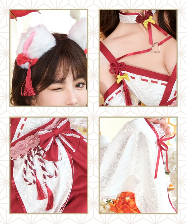 即日発送】セクシー白キツネ巫女レディ《ハロウィンコスプレ6点セット