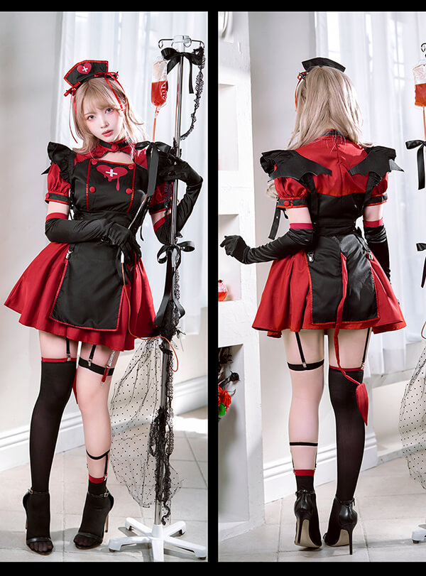 即日発送】ブラックデビルハーネスナース《ハロウィンコスプレ9点