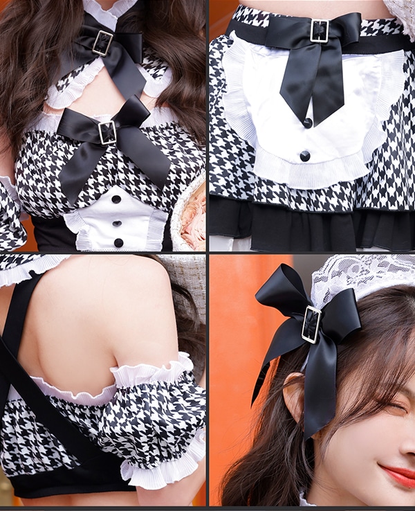 即日発送】千鳥柄セクシーメイド《ハロウィンコスプレ7点セット