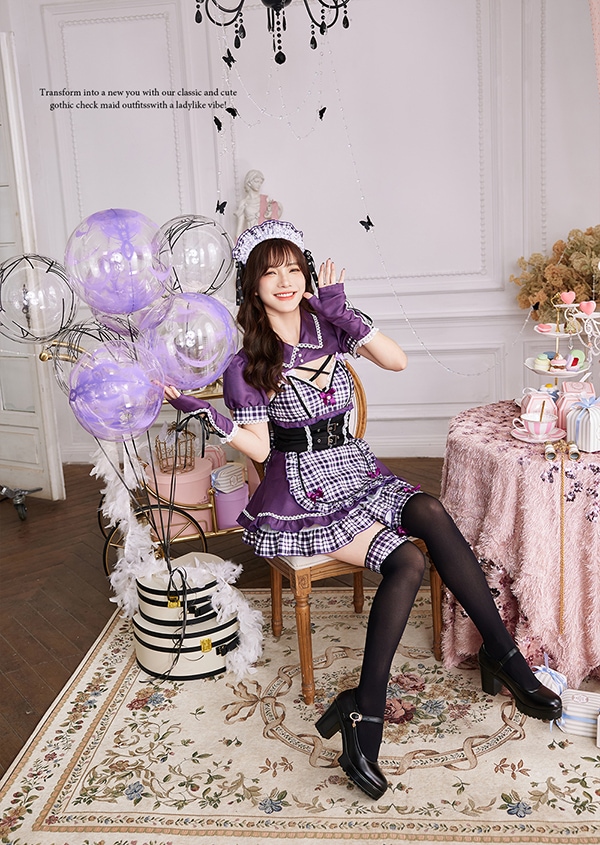即日発送】ゴシックチェックメイドドレス《ハロウィンコスプレ7点