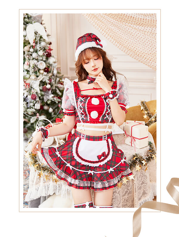 1～3営業日で発送】ガーリーチェックサンタ《クリスマスコスプレ8点