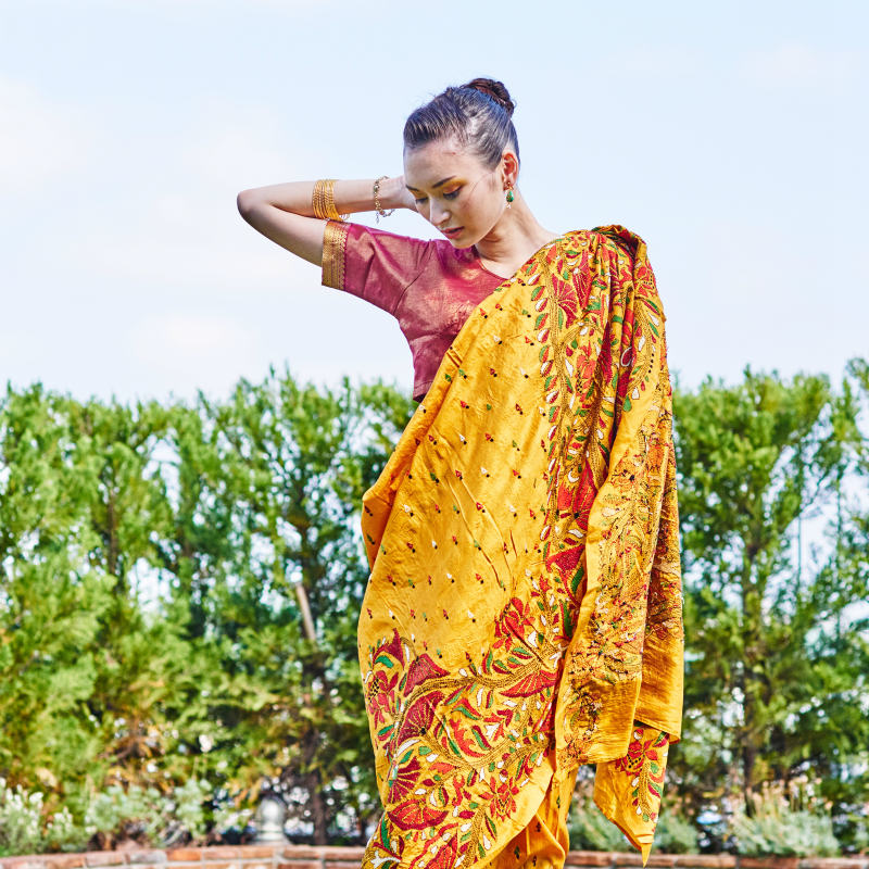 シルクノクシカタ刺繍サリーセット D｜マライカ公式通販