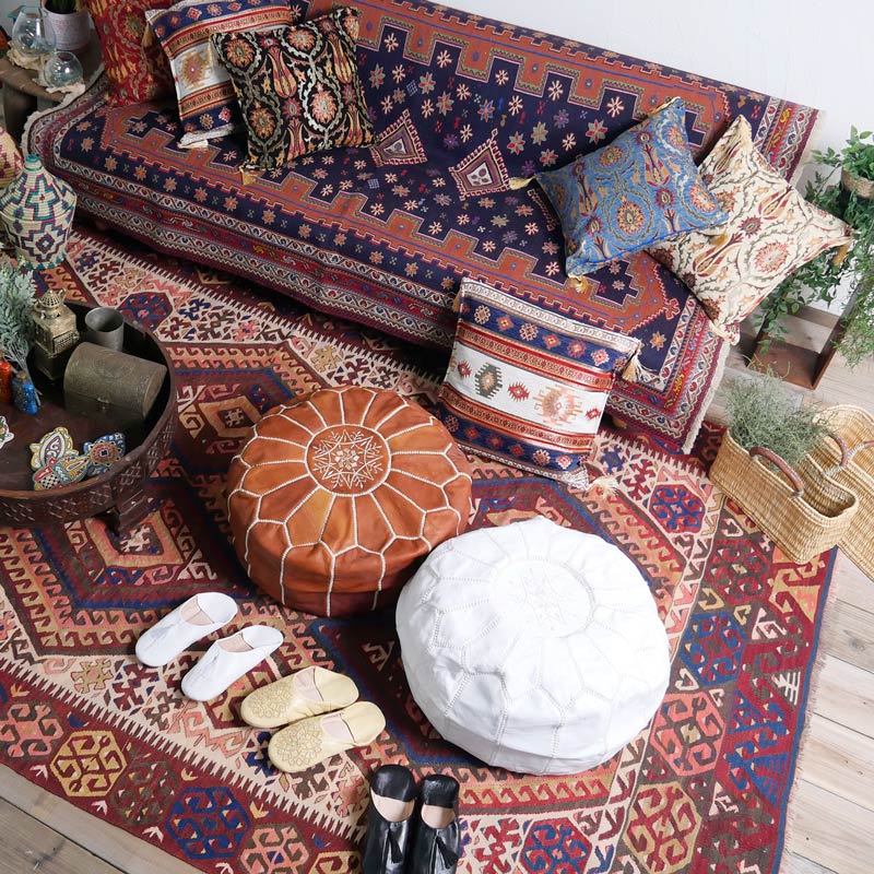 モロッコ レザープフ クッションスツール｜マライカ公式通販