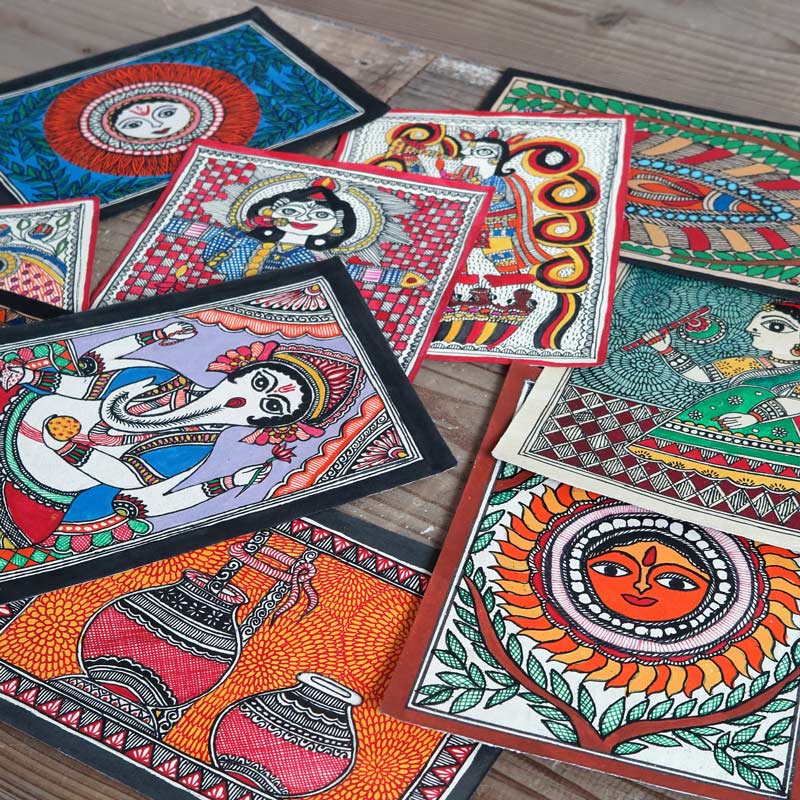 マドゥバニ（ミティラー）ペイント ＜神話・伝承＞ 14cm×19cm【メール