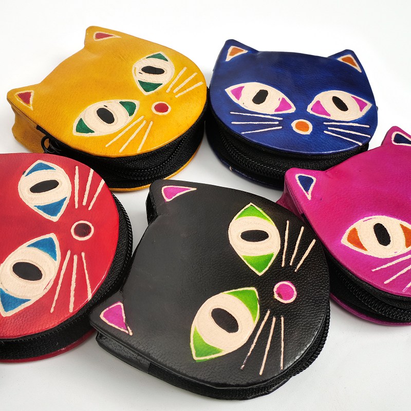 山羊革ジップコインパース ネコ 【メール便可】｜マライカ公式通販