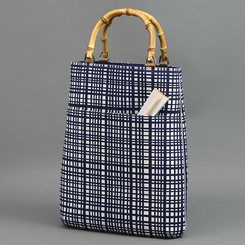 かぐや手提（バンブーバッグ）【無形文化財長板正藍染｜翁格子】祭用品