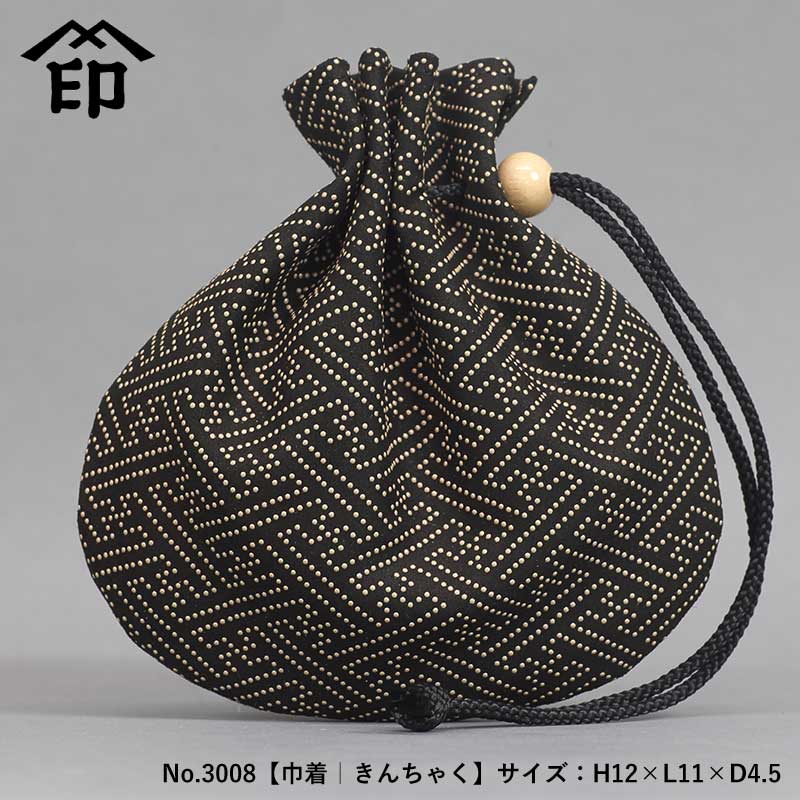 印傳屋（INDEN-YA）手提げ袋【巾着｜紗綾形（さやがた）黒白】祭用品