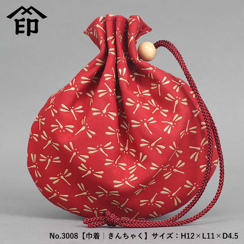 印傳屋（INDEN-YA）手提げ袋【巾着｜蜻蛉（とんぼ）赤白】祭用品専門店