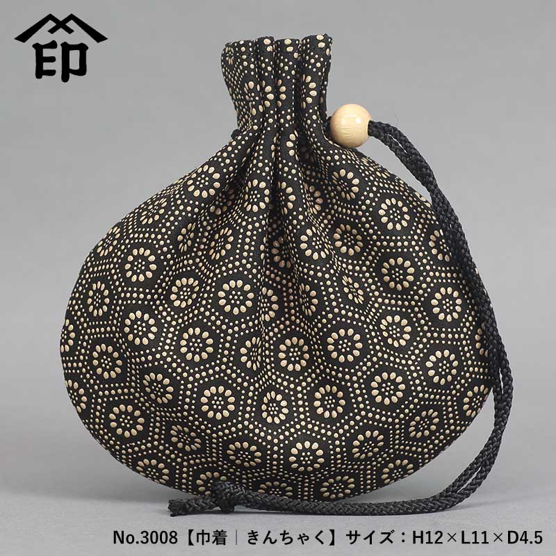 印傳屋（INDEN-YA）手提げ袋【巾着｜亀甲（きっこう）黒白】祭用品専門