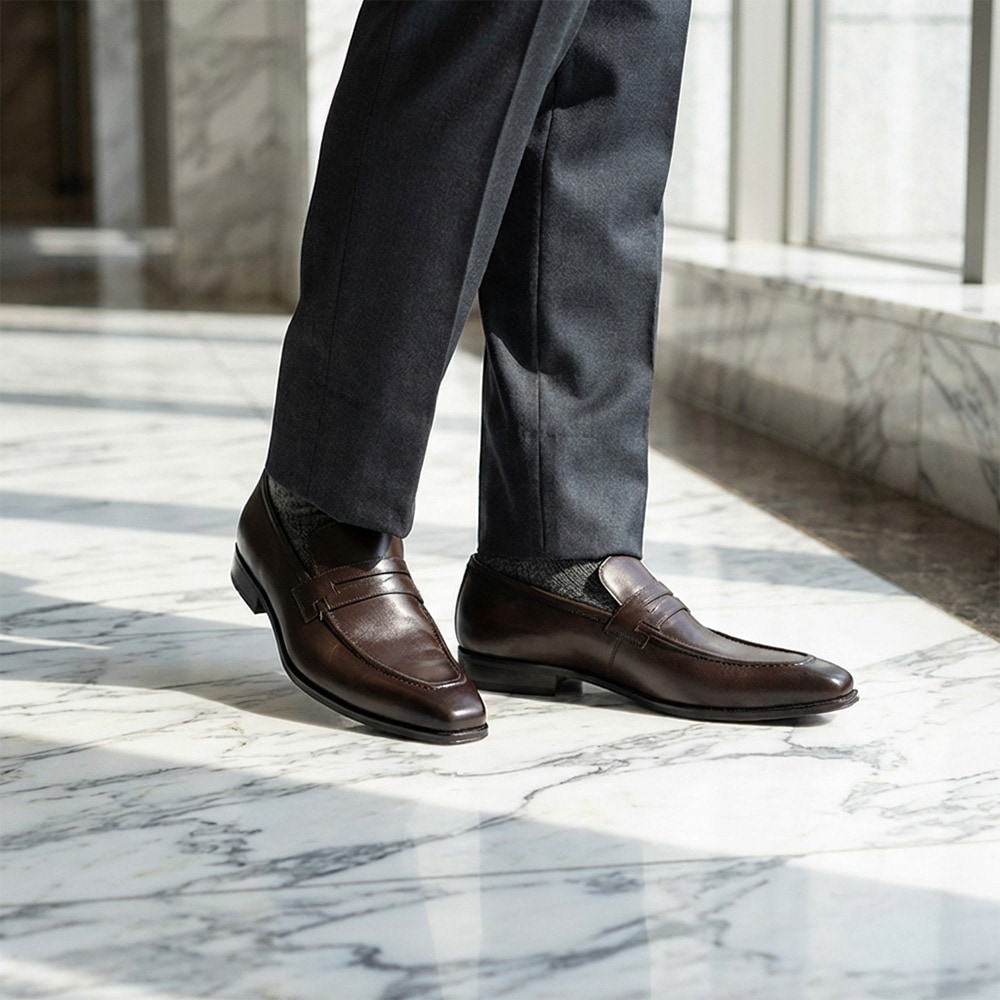 ローファーメンズ ビジネスシューズ ドレス 革靴 RAMSEY DARK BROWN