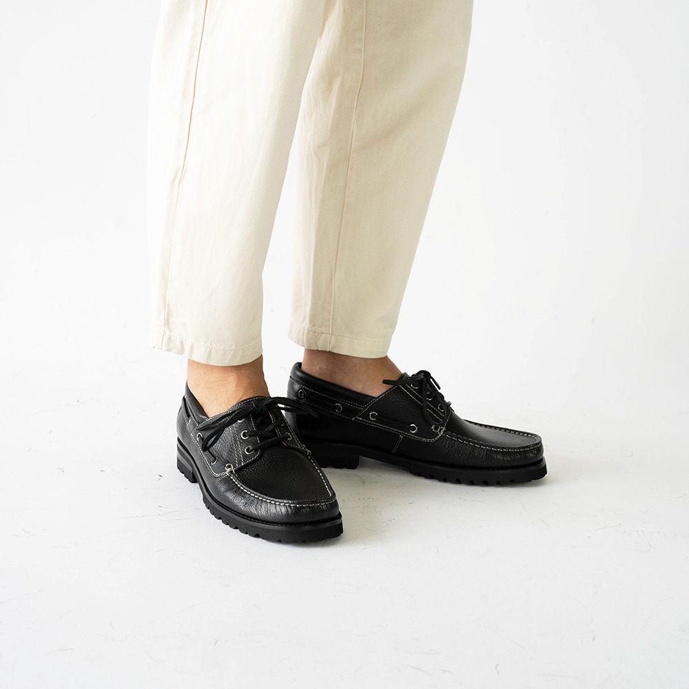 デッキシューズ メンズ モカシンローファー 革靴 NEVADA BLACK 外羽根