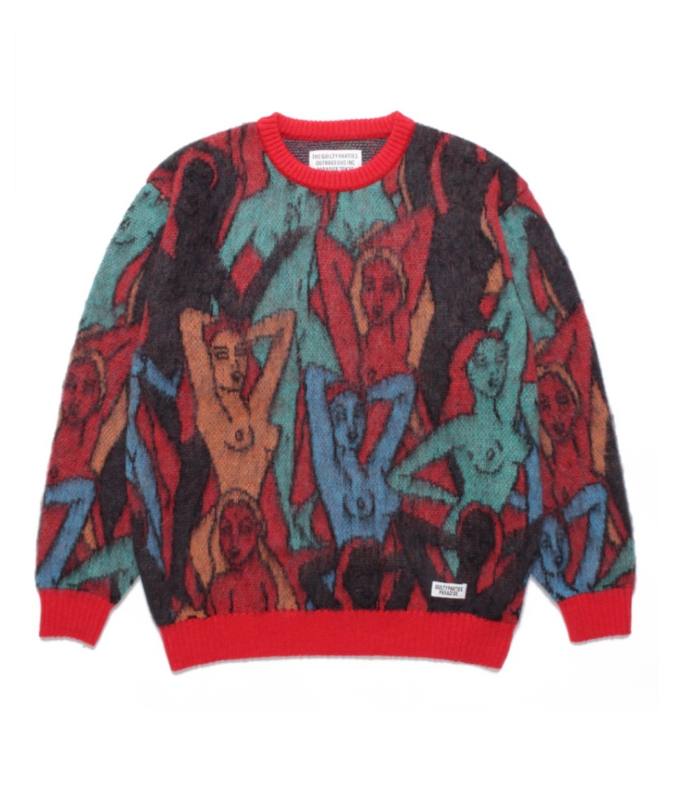 YULA 百女図 MOHAIR KNIT JACQUARD SWEATER【RED】｜WACKO MARIA