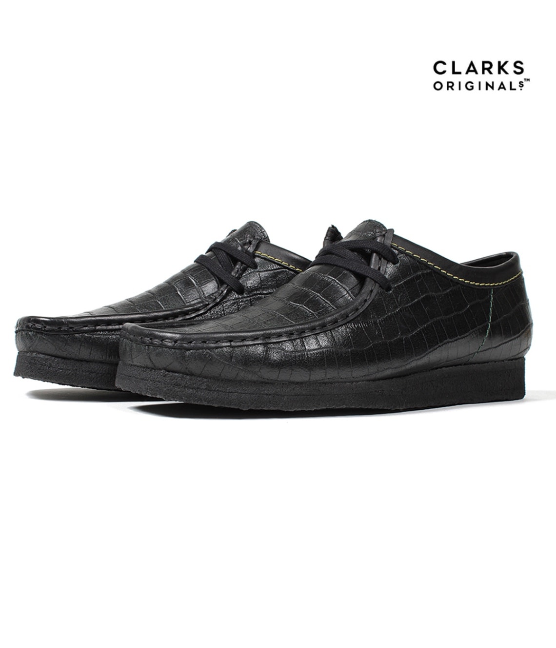 CLARKS ORIGINALS / CROCODILE EMBOSSED LEATHER WALLABEE【BLACK