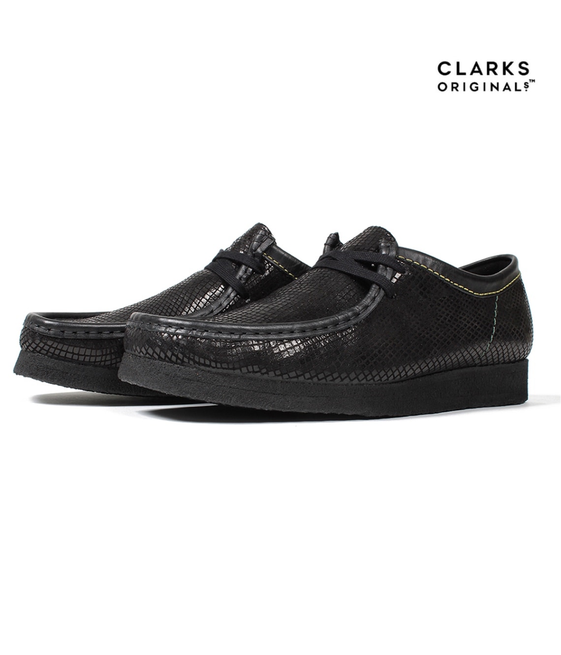 CLARKS ORIGINALS / SNAKE EMBOSSED LEATHER WALLABEE【BLACK】｜WACKO