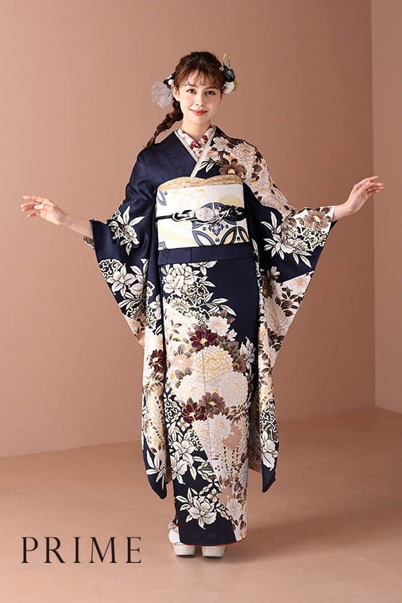 振袖仮絵羽未仕立て品八掛付き正絹茶系絞り金通し落款入り辻ヶ花