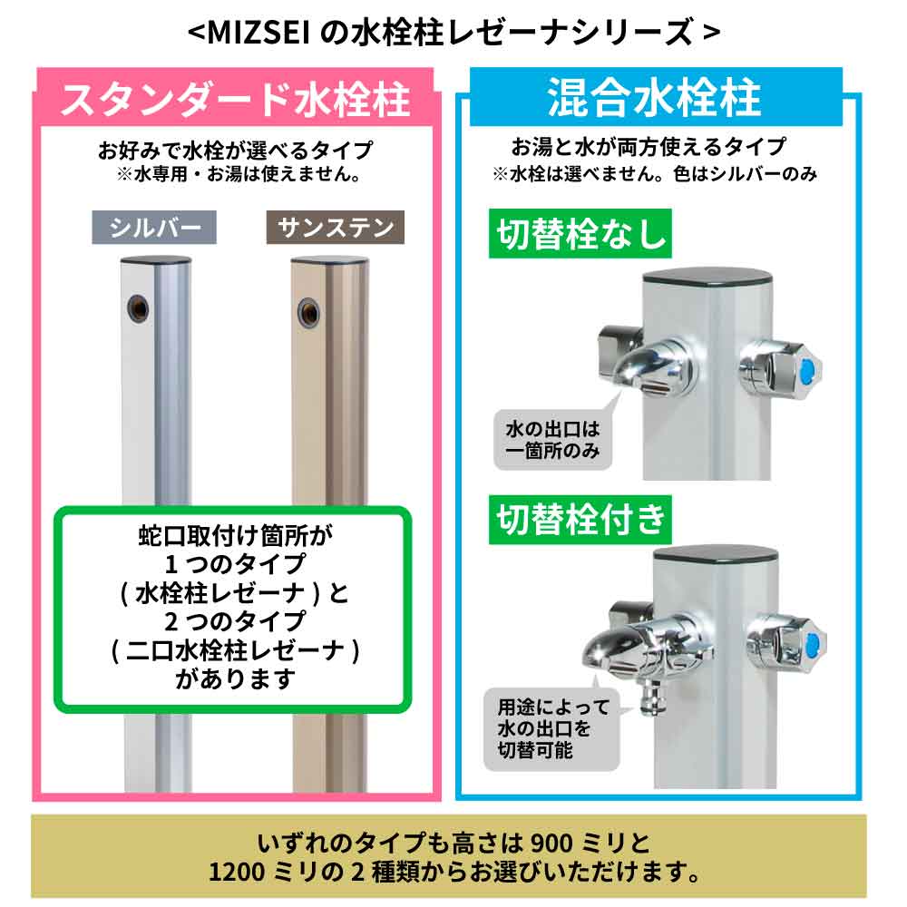 混合水栓柱 レゼーナ 1200mm｜シンプルな混合立水栓 ｜アルミ製 屋外